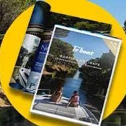 Cover of 2025 catalog on yellow circle with a waterway view behind all of it, with text that says Download Now.